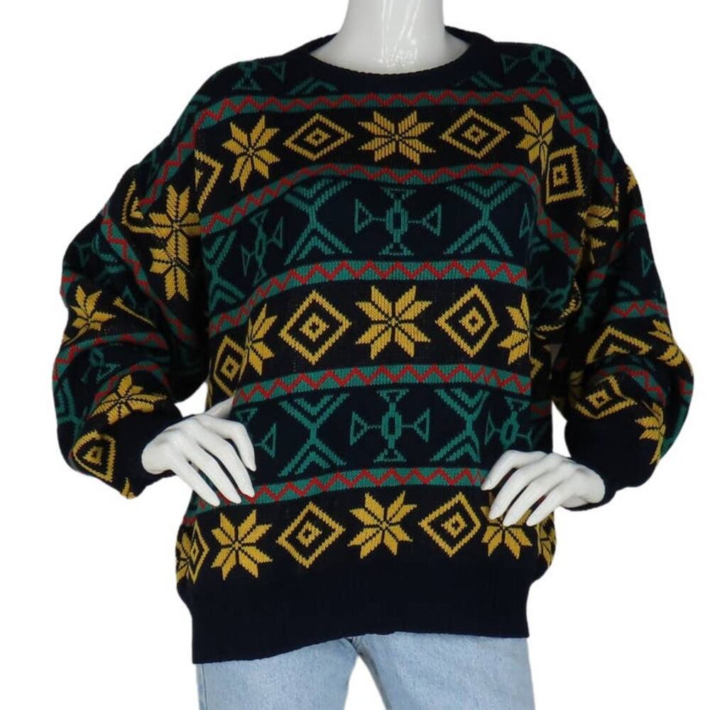 80s Vintage Van Cort Holiday Snow Snowflake Winter Xmas Christmas Knit Sweater